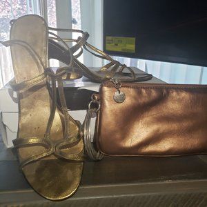 Bronze Nine West Strappy Sandals with Free Matching Wristlet
